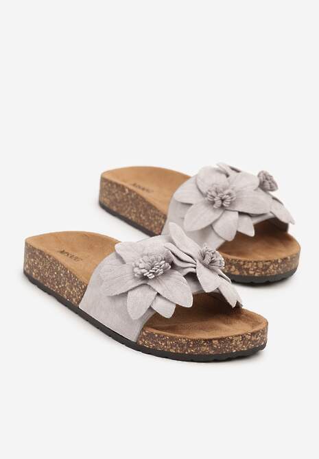 Szare Klapki z Kwiatową Aplikacją 3D Ralunea