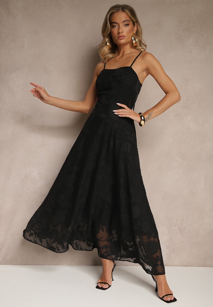 Czarna Sukienka Vices o Rozkloszowanym Kroju z Gorsetowym Wiązaniem Fenalisa