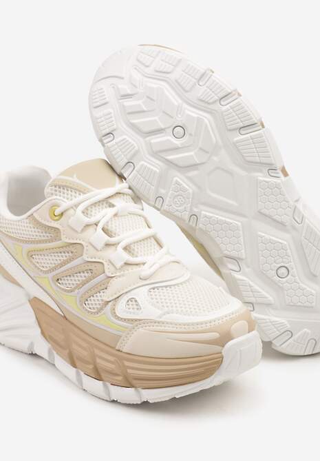 Beżowe Sneakersy Streetwearowe na Tłoczonej Platformie Tertewia
