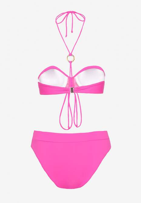 Fuksjowe Bikini Figi i Usztywniany Biustonosz z Regulowanymi Ramiączkami Ozdobiony Sznurkiem Rosbia