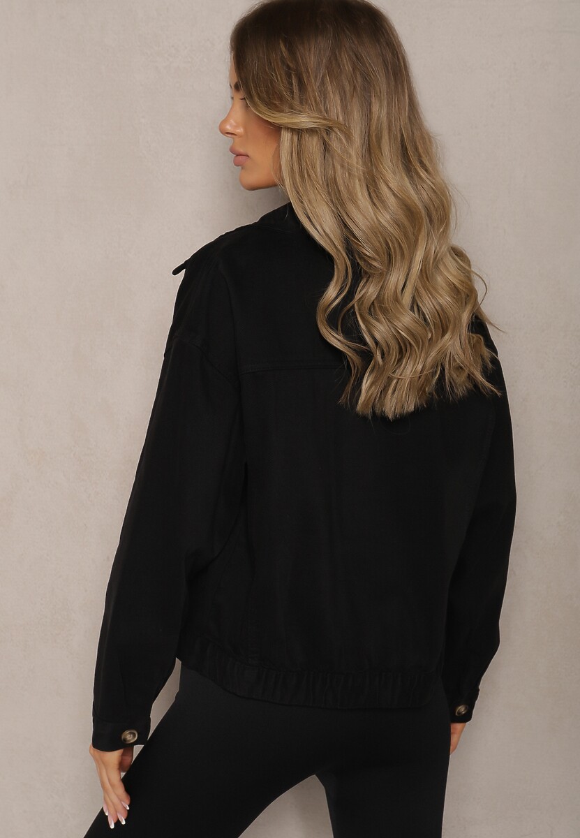 Czarna Bawełniana Jeansowa Kurtka z Guzikami Avieria