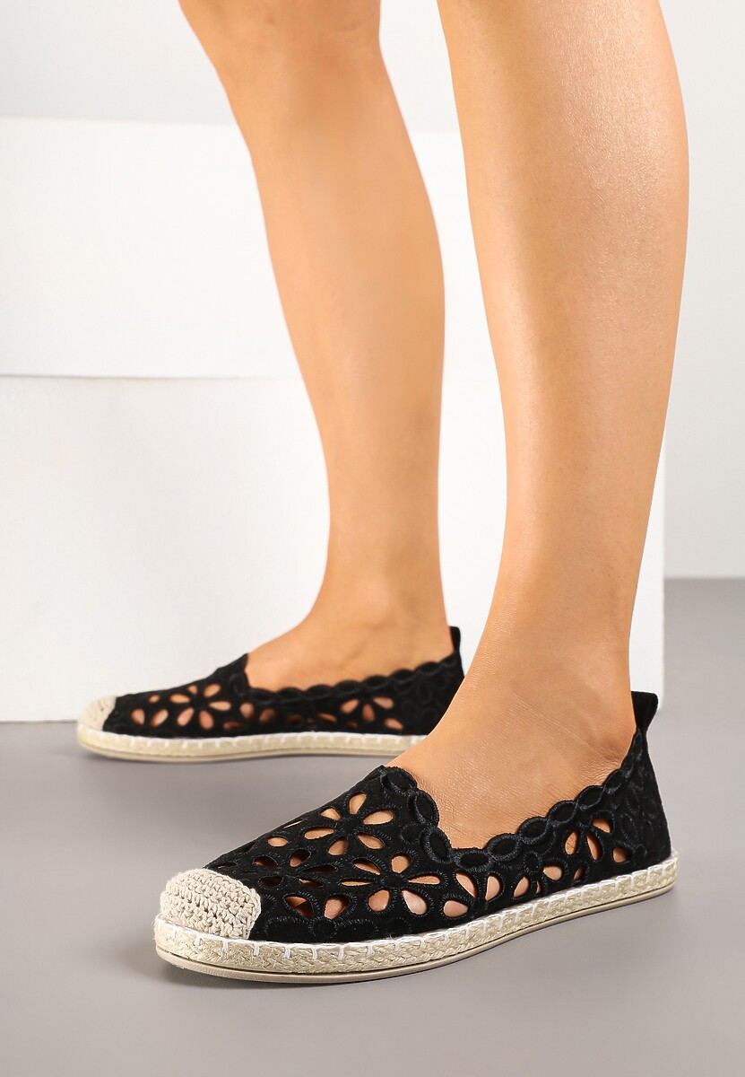 Czarne Ażurowe Espadryle z Plecionym Noskiem Merovianna