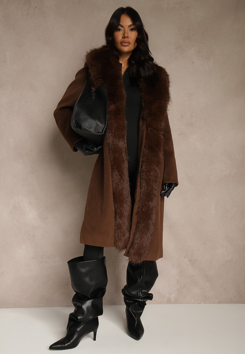 Brązowy Płaszcz z Odpinanym Futerkiem Lillvana