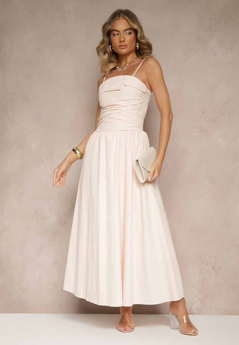 Różowa Sukienka z Wiskozy z Bawełną Ozdobiona Zakładką Atellana