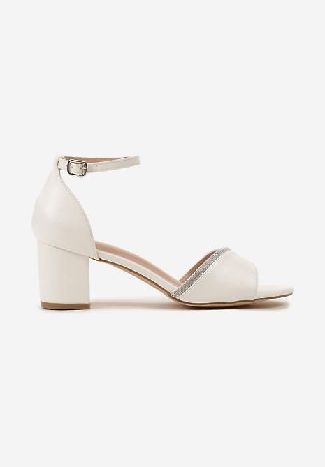 Białe Sandały Vices na Słupku Ozdobione Cyrkoniami Lumaneve