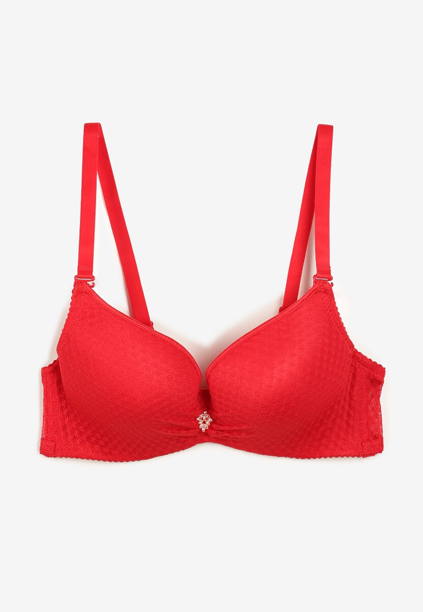 Jasnobeżowy Push-Up Biustonosz Koronkowy na Regulowanych Ramiączkach Lunetia