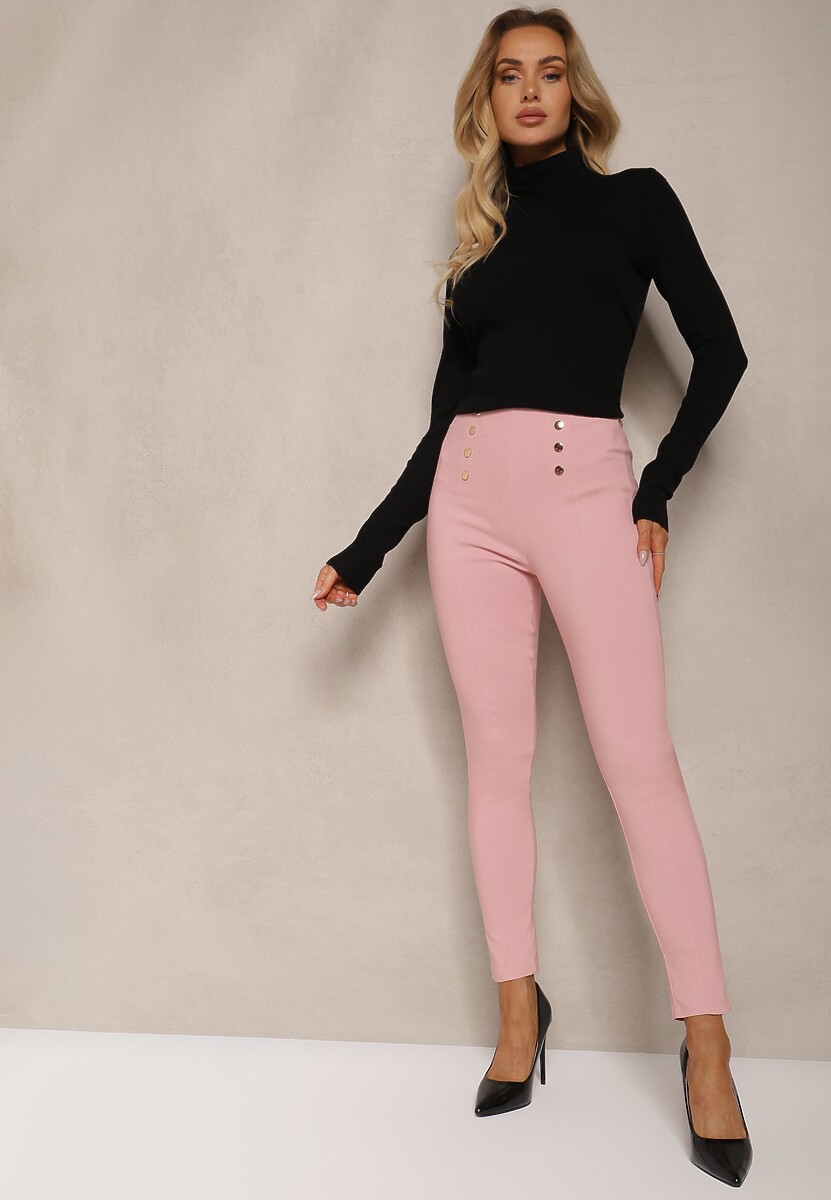 Różowe Spodnie Skinny z Ozdobnymi Napami Eclaria