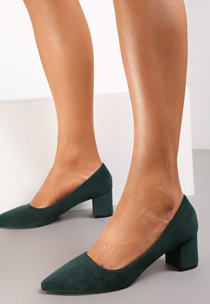 Ciemnozielone Casualowe Czółenka na Słupku Bastien