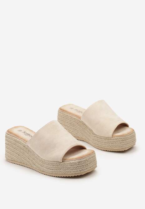 Beżowe Klapki z Szerokim Paskiem i Koturnie z Jutową Plecionką Imacca