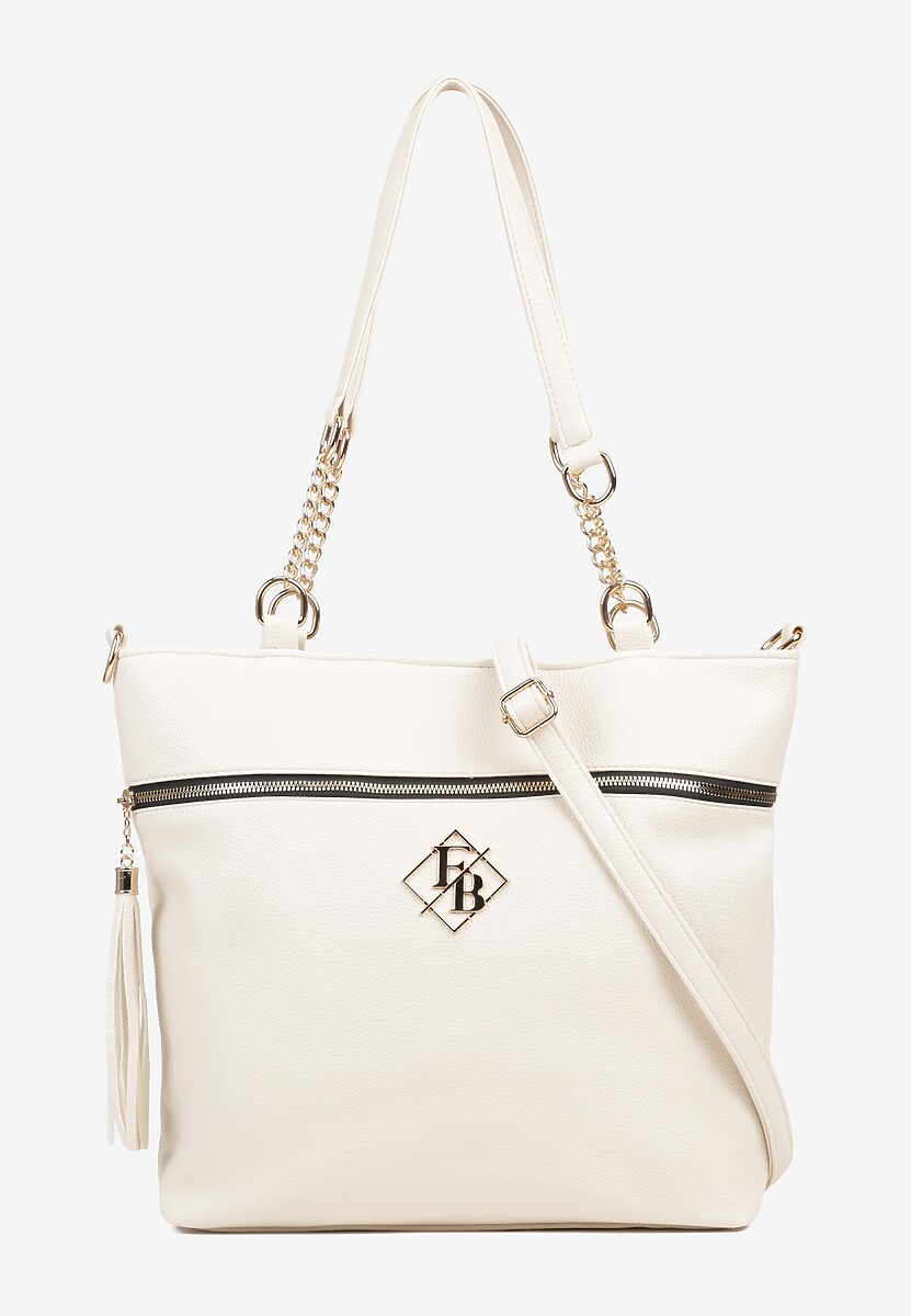 Biała Torebka Typu Shopper z Ozdobnymi Rączkami i Paskiem na Ramię Idaloriela