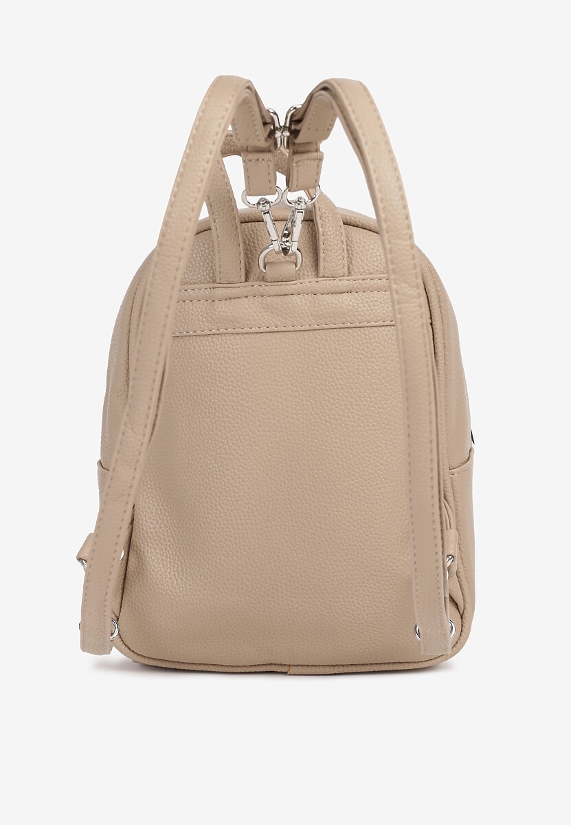 Beżowy Klasyczny Plecak Zdobiony Metalowym Detalem z Regulowanymi Szelkami Ravandelle