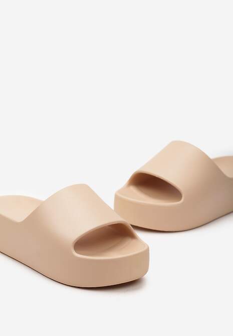 Ciemnobeżowe Klapki Basenowe z Pianki na Grubej Podeszwie Anikora