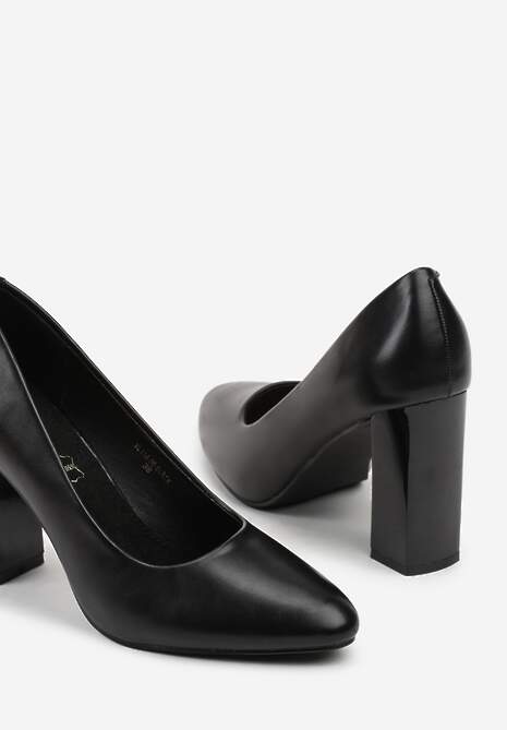 Czarne Czółenka Vices na Słupku Klocku ze Skórzaną Wkładką  Esmela