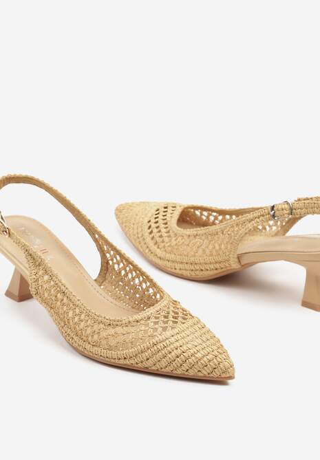 Beżowe Sandały na Kaczuszce Typu Slingback z Ażurową Cholewką Olzivia