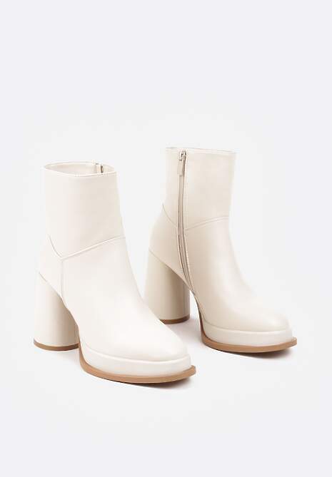 Beżowe Casualowe Botki na Platformie i Słupku z Dopasowaną Cholewką Rialen