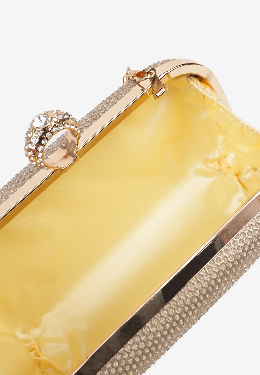 Złota Wieczorowa Torebka z Biżuteryjnym Uchwytem i Odpinanym Łańcuszkiem Millira