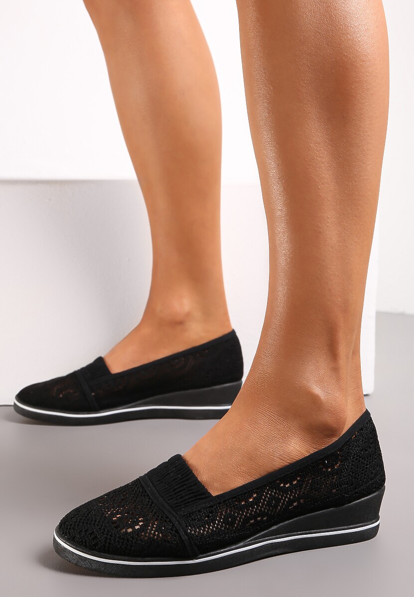 Granatowe Tenisówki z Ażurowej Siateczki na Niskiej Koturnie Nerurae