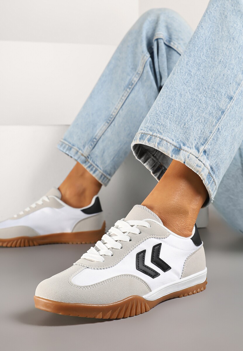 Biało-Czarne Sneakersy Typu Kultowe Tenisówki Zdobione Przeszyciami Mepenna