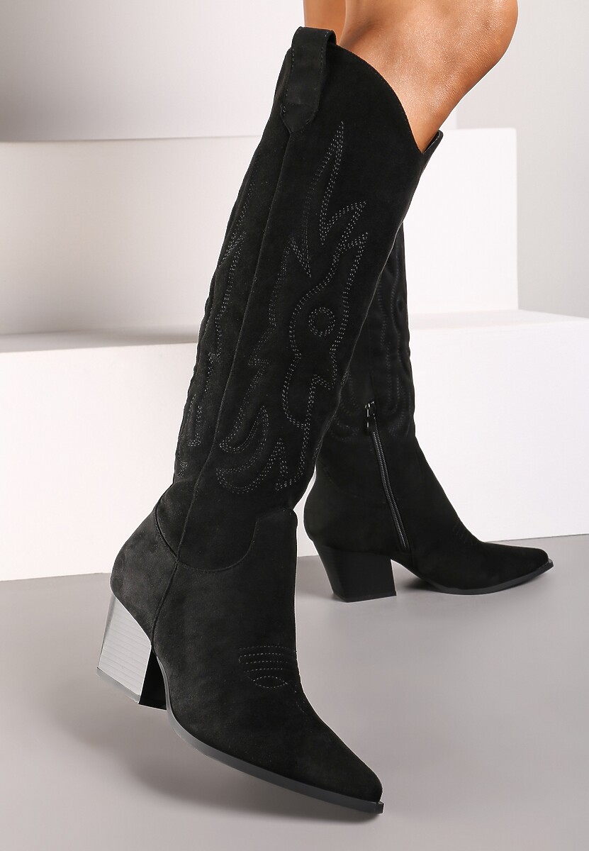 Ciemnobeżowe Kowbojki Kozaki na Stożkowym Słupku z Ekozamszu Iriada