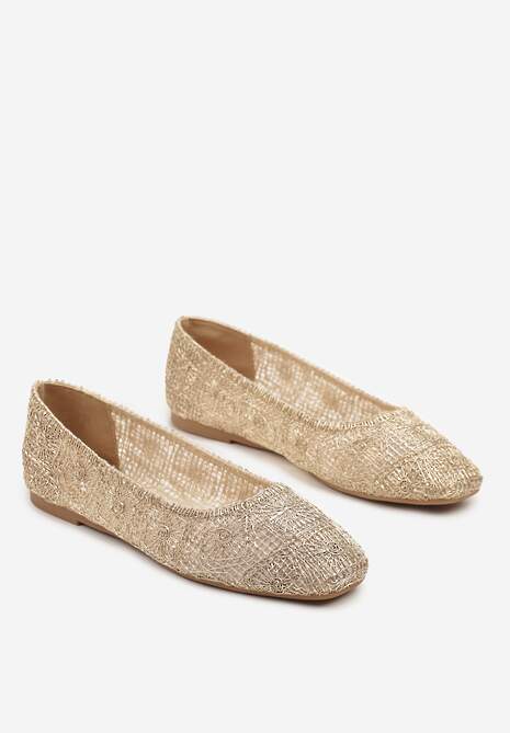 Złote Balerinki z Cholewką z Plecionki Relore