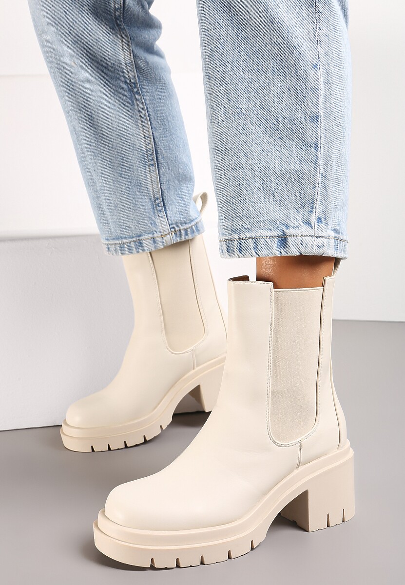 Beżowe Botki w Stylu Wsuwanych Sztybletów Chunky Alitune