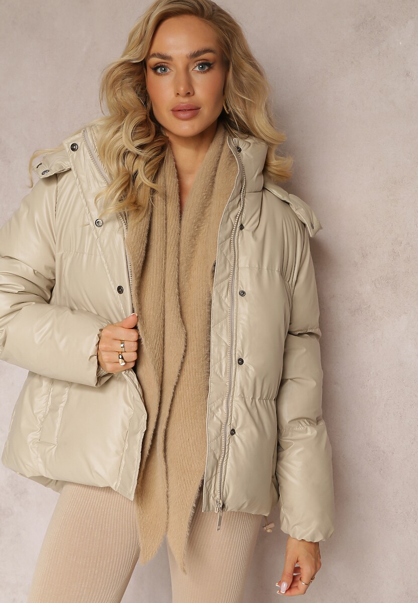 Czarna Pikowana Kurtka z Kapturem Natta