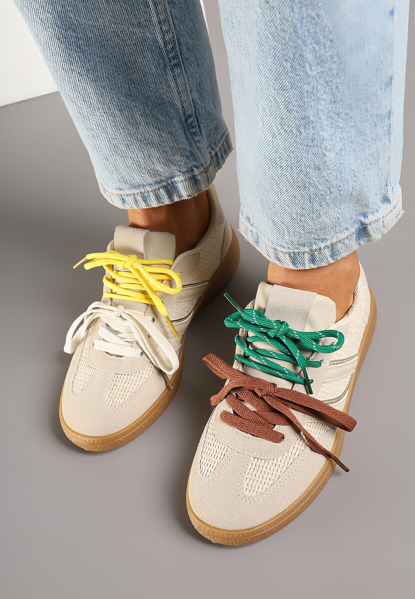 Beżowe Sneakersy z Geometrycznymi Paskami i Podwójnym Wiązaniem Florlevi