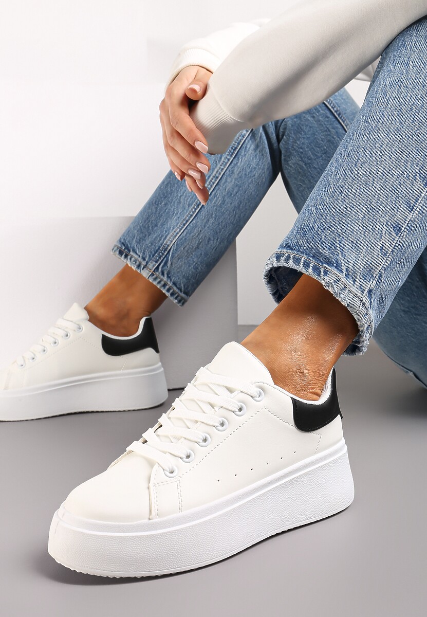 Białe Sneakersy na Grubej Podeszwie Yarna