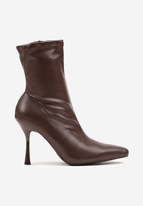 Brązowe Botki Vices na Szpilce z Dopasowaną Cholewką Adonella