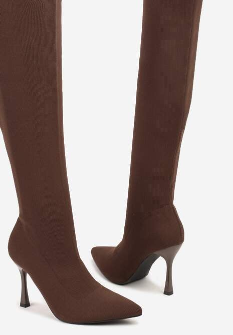 Brązowe Kozaki na Szpilce Vices z Elastyczną Cholewką Nulicella