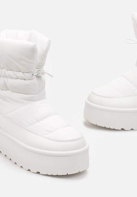 Białe Śniegowce ze Ściągaczem na Grubej Podeszwie Lunne