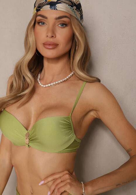 Zielone Bikini Majtki Figi i Biustonosz z Metaliczną Ozdobą Kinalenna