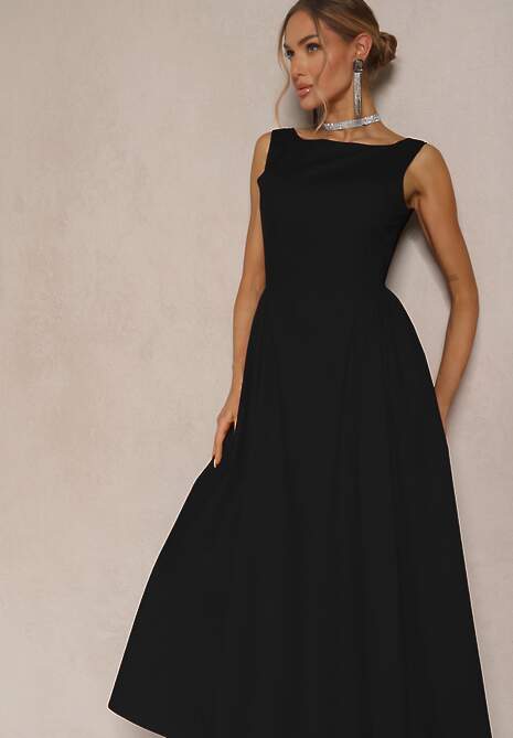 Czarna Rozkloszowana Sukienka z Bawełny Haladrea