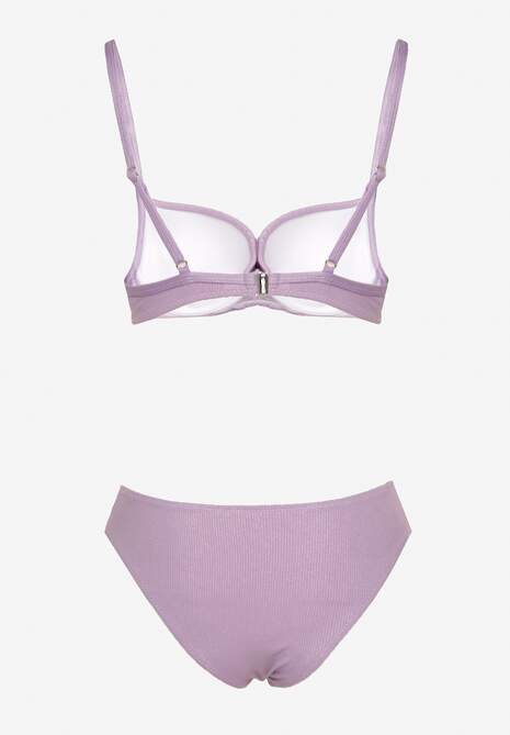 Fioletowe Bikini Majtki Typu Figi i Biustonosz z Usztywnianymi Miseczkami oraz Marszczeniem Jonbia