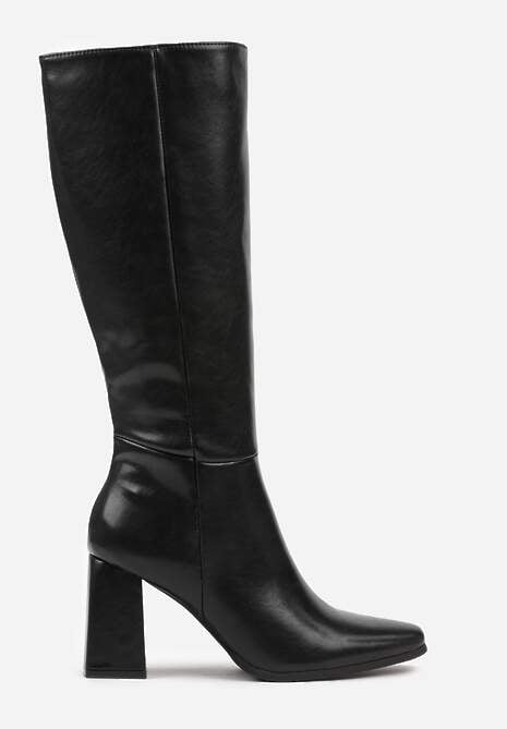 Czarne Skórzane Kozaki VICES do Kolana na Słupku w Eleganckim Stylu Reiandra