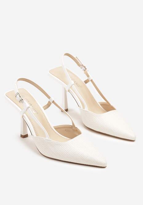 Białe Sandały na Szpilce Typu Slingback Leathara