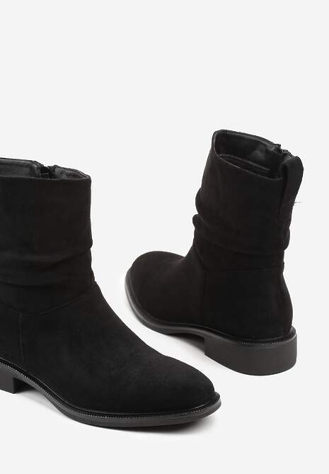 Czarne Botki z Marszczoną Cholewką do Kostki Ilomira
