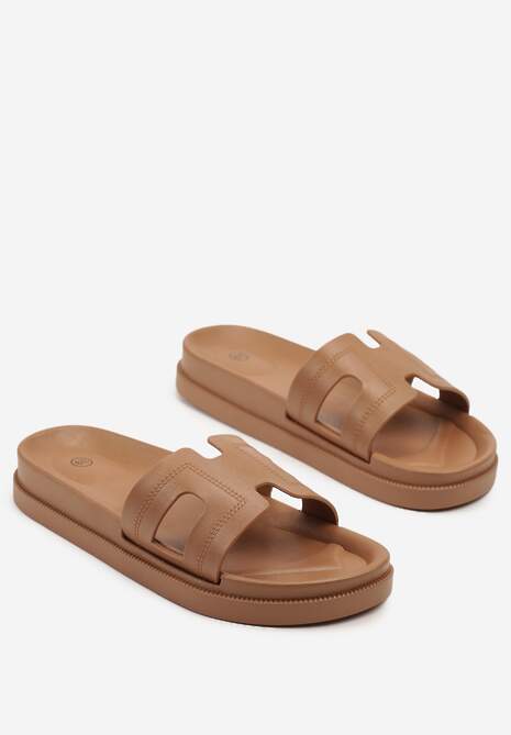 Brązowe Klapki Ozdobione Wycięciami Kinelina