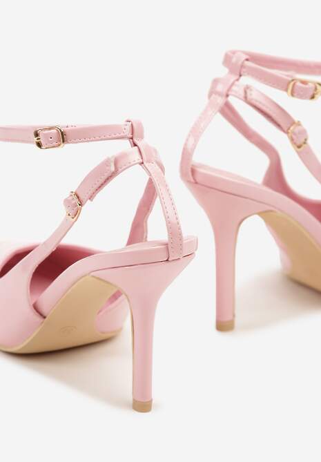 Różowe Sandały Lakierowane Vices na Szpilce Typu Slingback Dolenita