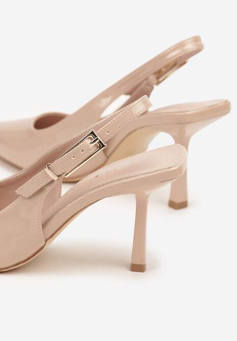 Jasnobeżowe Lakierowane Sandały Czółenka Slingback Silvesa