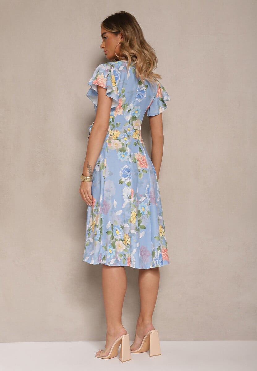 Jasnoniebieska Kopertowa Sukienka w Kwiaty Atesalia
