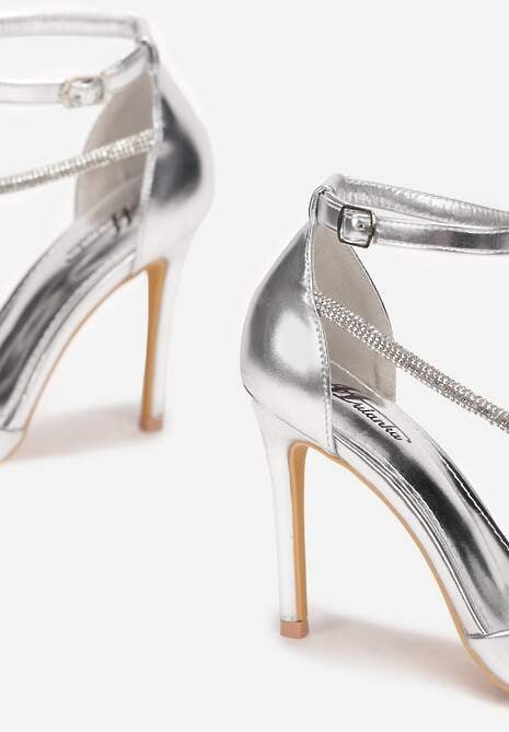 Srebrne Szpilki Zapinane wokół Kostki na Sprzączkę Ozdobione Cyrkoniami Jamesha