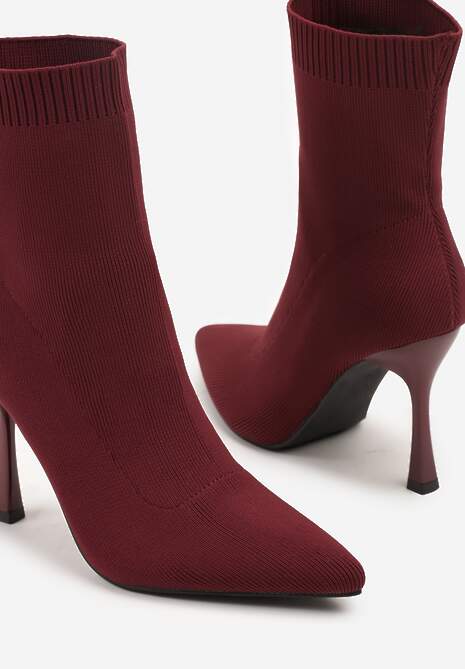 Bordowe Botki na Szpilce Vices z Elastyczną Cholewką Nallafia