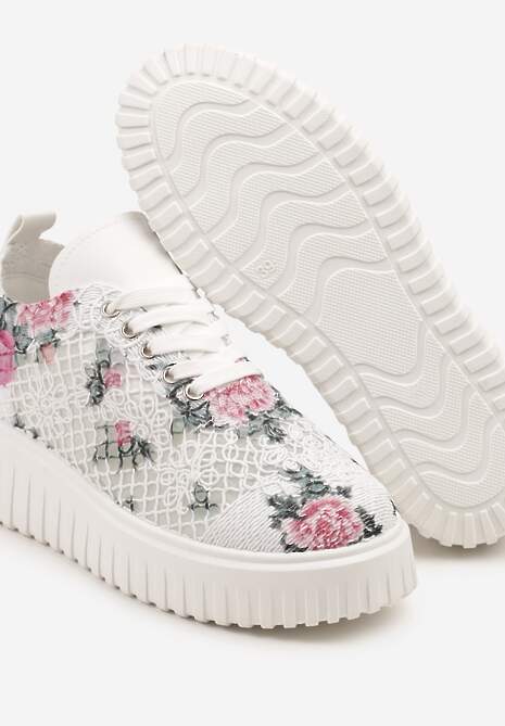 Biało-Różowe Sneakersy Vices na Platformie z Ażurową Cholewką Lumerise