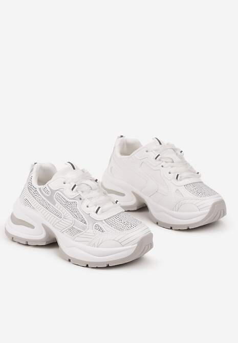 Białe Brokatowe Sneakersy w Streetwearowym Stylu na Piankowej Podeszwie Felindris