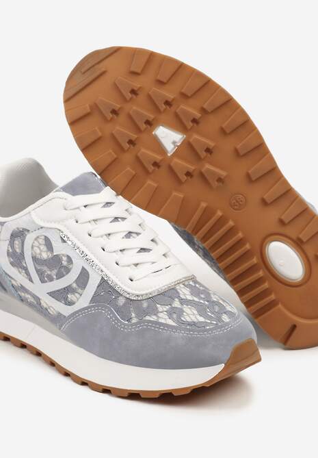 Niebieskie Sneakersy z Koronkowymi Zdobieniami Dallriva