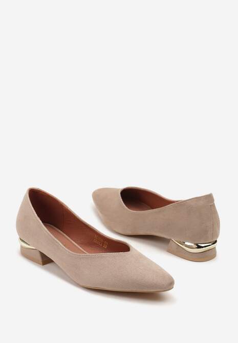 Ciemnobeżowe Czółenka Vices ze Skórzaną Wkładką na Ozdobnym Słupku Delvila