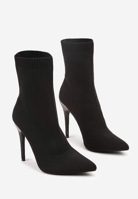 Czarne Botki Vices ze Skarpetkową Cholewką na Szpilce Brattalie