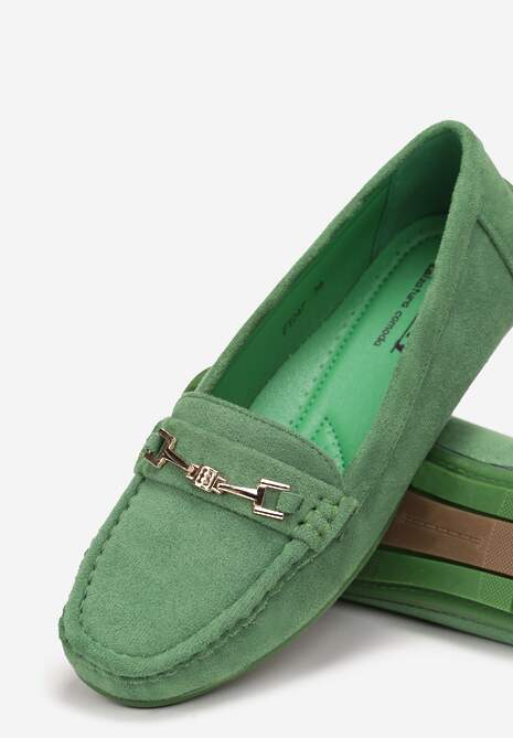Zielone Mokasyny z Cholewką przed Kostkę z Przeszyciami i Ozdobnym Paskiem Alydora