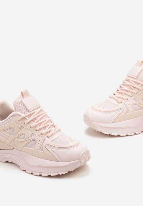 Różowe Sznurowane Sneakersy na Grubej Podeszwie z Ozdobnymi Wstawkami Ilira